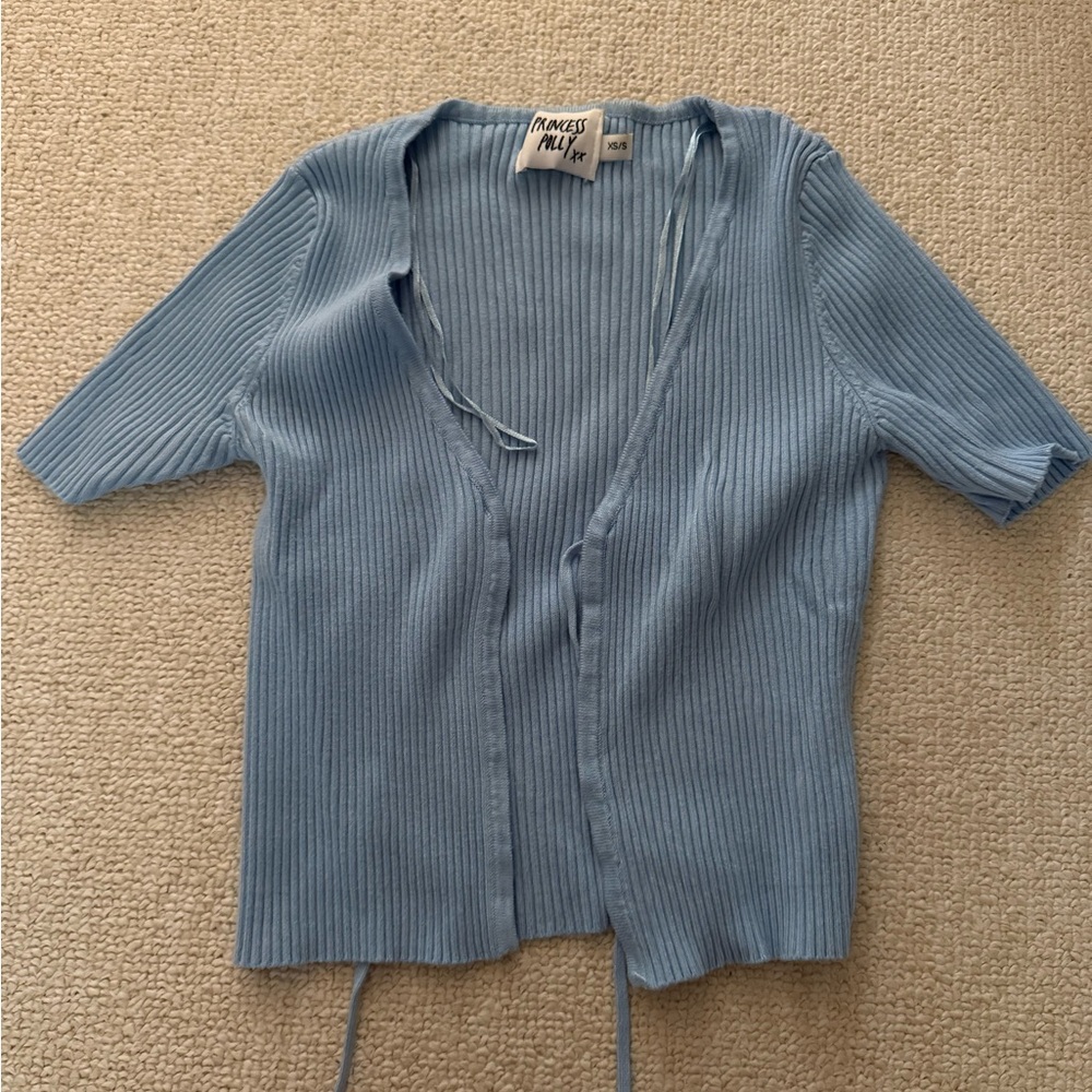 Princess Polly Light Blue Ribbed Blouse